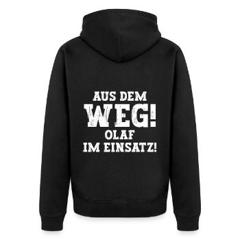 Olaf Lustiger Spruch Vorname Name Olaf - Unisex Premium Bio Zip Hoodie - Schwarz - Hinten - Nico (187cm)