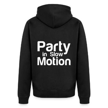 Party In Slow Motion - Unisex Premium Bio Zip Hoodie - Schwarz - Hinten - Nico (187cm)