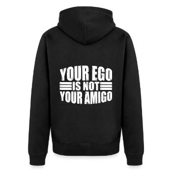 Your Ego Is Not Your Amigo 30 - Unisex Premium Bio Zip Hoodie - Schwarz - Hinten - Nico (187cm)