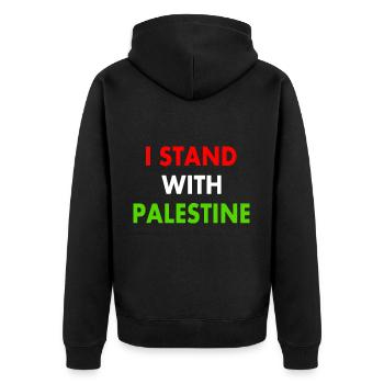 I stand with palestine - Unisex Premium Organic Zip Hoodie - black - Back - Nico (187cm)
