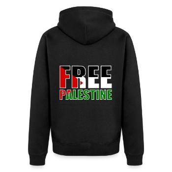 Free palestine - Unisex Premium Bio Zip Hoodie - Schwarz - Hinten - Nico (187cm)