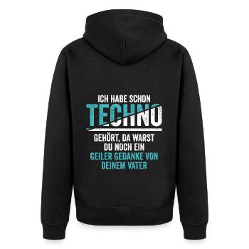 Ich habe schon Techno gehört - Unisex Premium Bio Zip Hoodie - Schwarz - Hinten - Nico (187cm)