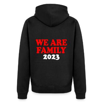 We are family - Unisex Premium Bio Zip Hoodie - Schwarz - Hinten - Nico (187cm)