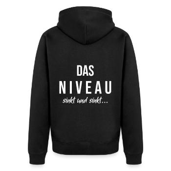 das niveau sinkt und sinkt - Unisex Premium Bio Zip Hoodie - Schwarz - Hinten - Nico (187cm)