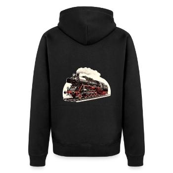 Illustration einer klassischen Dampflok - Unisex Premium Bio Zip Hoodie - Schwarz - Hinten - Nico (187cm)