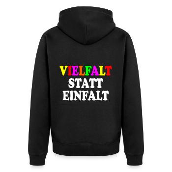 vielfalt statt einfalt - Unisex Premium Bio Zip Hoodie - Schwarz - Hinten - Nico (187cm)