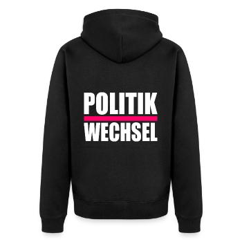 politikwechsel - Unisex Premium Bio Zip Hoodie - Schwarz - Hinten - Nico (187cm)