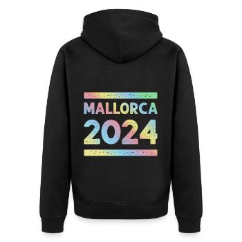 Majorque 2024 Équipe de vacances colorée - Veste à capuche bio Premium Unisexe - noir - Dos - Nico (187cm)