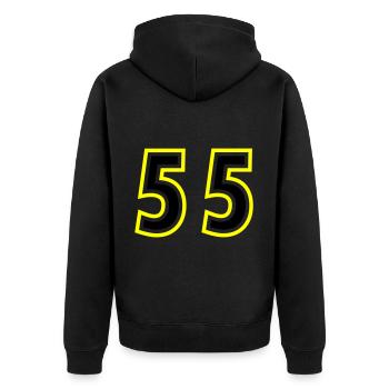 55 Number College - Unisex Premium Organic Zip Hoodie - black - Back - Nico (187cm)