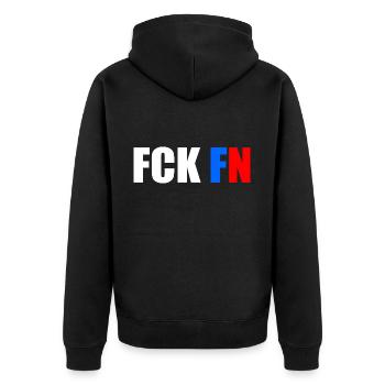 Fck fn - Unisex Premium Organic Zip Hoodie - black - Back - Nico (187cm)