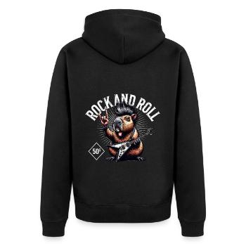 Rock and Roll Capybara - Unisex Premium Bio Zip Hoodie - Schwarz - Hinten - Nico (187cm)