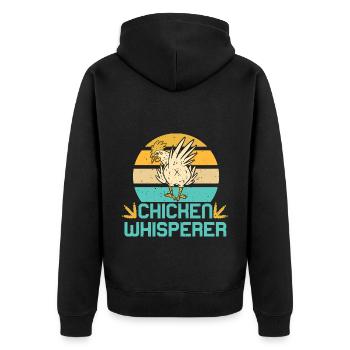 Chicken Whisperer Funny Chicken Farmer - Unisex Premium Bio Zip Hoodie - Schwarz - Hinten - Nico (187cm)