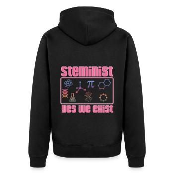 Steminist Yes We Exist - Unisex Premium Organic Zip Hoodie - black - Back - Nico (187cm)