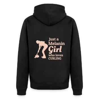 Melanin Curling Afro Mädchen Winter Eissport Curler - Unisex Premium Bio Zip Hoodie - Schwarz - Hinten - Nico (187cm)