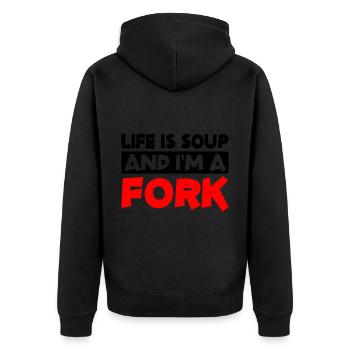 Life Is Soup And I'm A Fork 14 - Unisex Premium Organic Zip Hoodie - black - Back - Nico (187cm)