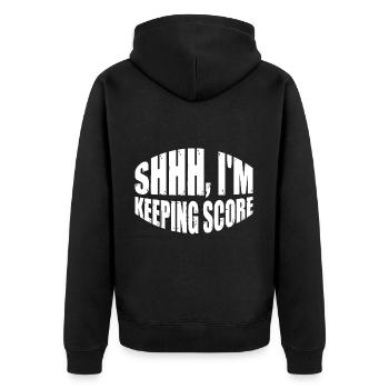 Shhh, I'm Keeping Score 12 - Unisex Premium Bio Zip Hoodie - Schwarz - Hinten - Nico (187cm)