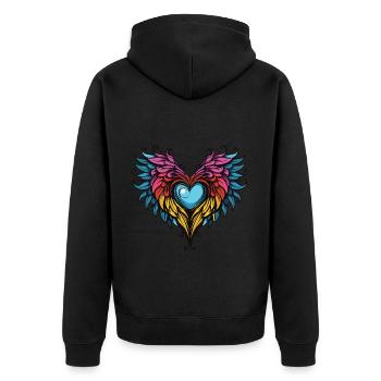 Heart Wings - Unisex Premium Organic Zip Hoodie - black - Back - Nico (187cm)