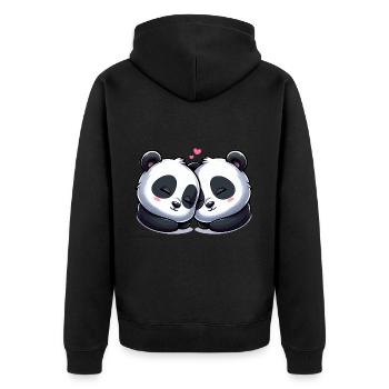 Deux pandas amoureux - Veste à capuche bio Premium Unisexe - noir - Dos - Nico (187cm)