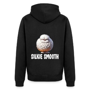 Silkie Chicken Fluffy Chicken Silkie Hen - Unisex Premium Organic Zip Hoodie - black - Back - Nico (187cm)