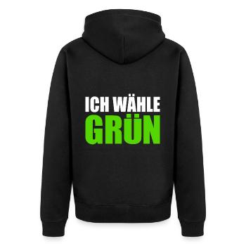 ich wähle grün - Unisex Premium Bio Zip Hoodie - Schwarz - Hinten - Nico (187cm)