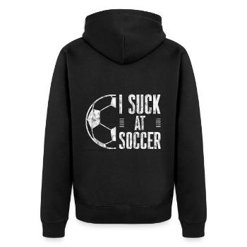 I Suck At Soccer 3 - Unisex Premium Bio Zip Hoodie - Schwarz - Hinten - Nico (187cm)
