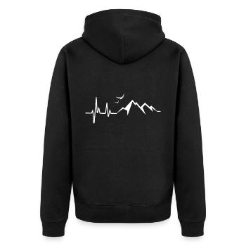 Heartbeat - Berge - Wandern - EKG - Unisex Premium Bio Zip Hoodie - Schwarz - Hinten - Nico (187cm)