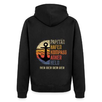 Papitän Anker Hafen Kompass Held Vater Papa Segeln - Unisex Premium Bio Zip Hoodie - Schwarz - Hinten - Nico (187cm)