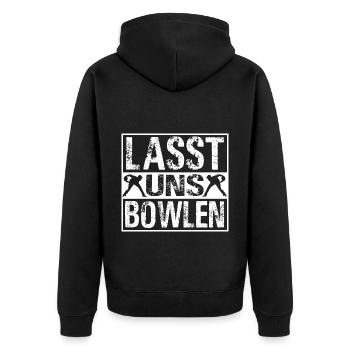 Lasst uns Bowlen Bowling Bowler Kegeln - Unisex Premium Bio Zip Hoodie - Schwarz - Hinten - Nico (187cm)