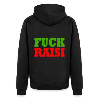 Fuck raisi - Unisex Premium Bio Zip Hoodie - Schwarz - Hinten - Nico (187cm)