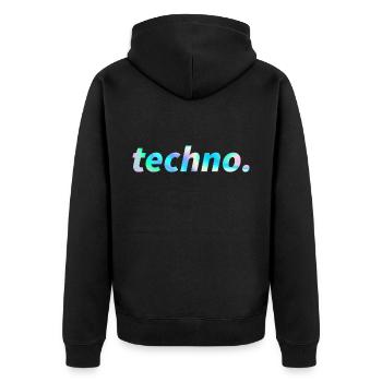 Techno Rave Festival Electro Musik Raver - Unisex Premium Bio Zip Hoodie - Schwarz - Hinten - Nico (187cm)