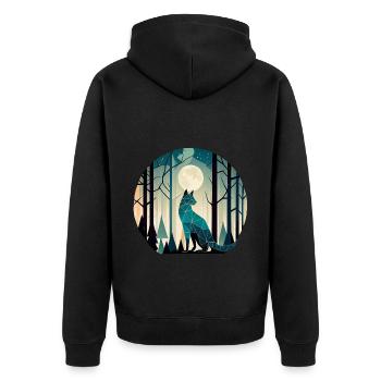 Geometrische Katze im Wald mit Vollmond - Unisex Premium Bio Zip Hoodie - Schwarz - Hinten - Nico (187cm)