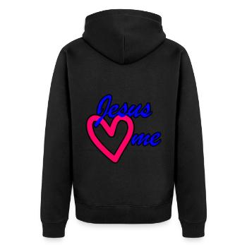 Jesus loves me Jesus loves me - Unisex Premium Organic Zip Hoodie - black - Back - Nico (187cm)