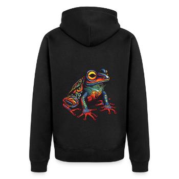 Frosch Portrait - Unisex Premium Bio Zip Hoodie - Schwarz - Hinten - Nico (187cm)