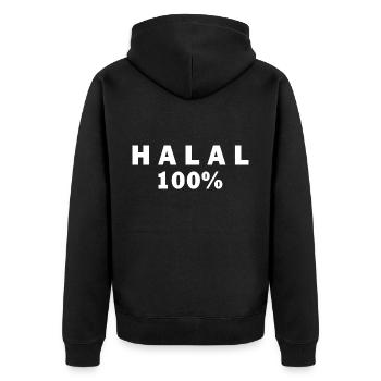 Halal حلال - Unisex Premium Bio Zip Hoodie - Schwarz - Hinten - Nico (187cm)