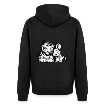 Cuddling Tiger And Mouse In Love - Unisex Premium Bio Zip Hoodie - Schwarz - Hinten - Nico (187cm)