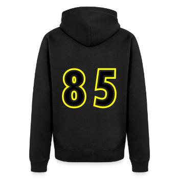 85 Number College - Unisex Premium Organic Zip Hoodie - black - Back - Nico (187cm)