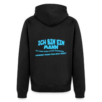 Ich bin ein Mann, Dinge vergessen Humor - Unisex Premium Bio Zip Hoodie - Schwarz - Hinten - Nico (187cm)