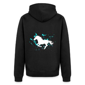 Pferde Reiten Pferdemotiv galoppierendes Pferd - Unisex Premium Bio Zip Hoodie - Schwarz - Hinten - Nico (187cm)