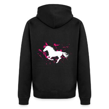 Pferde Reiten Pferdemotiv galoppierendes Pferd - Unisex Premium Bio Zip Hoodie - Schwarz - Hinten - Nico (187cm)