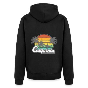 California Retro Surfer Palmen Strand Urlaub - Unisex Premium Bio Zip Hoodie - Schwarz - Hinten - Nico (187cm)