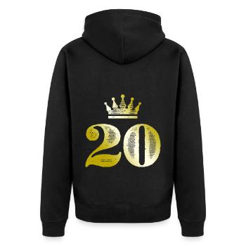 20 Zahl Krone Gold - Unisex Premium Bio Zip Hoodie - Schwarz - Hinten - Nico (187cm)