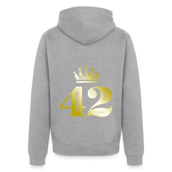 42 Zahl Krone Gold - Unisex Premium Bio Zip Hoodie - Grau meliert - Hinten - Nico (187cm)