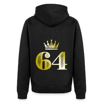 64 Zahl Krone Gold - Unisex Premium Bio Zip Hoodie - Schwarz - Hinten - Nico (187cm)