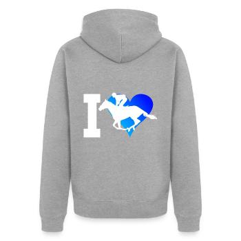 Jagdreiten Reiten Dressour Equestrian - Unisex Premium Bio Zip Hoodie - Grau meliert - Hinten - Nico (187cm)