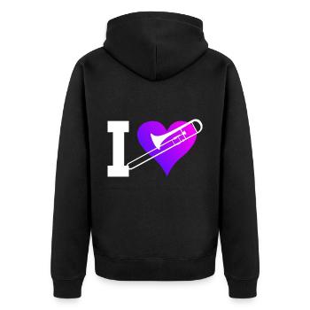 Posaune Posaunistin Posaunisten Blaskapelle - Unisex Premium Bio Zip Hoodie - Schwarz - Hinten - Nico (187cm)