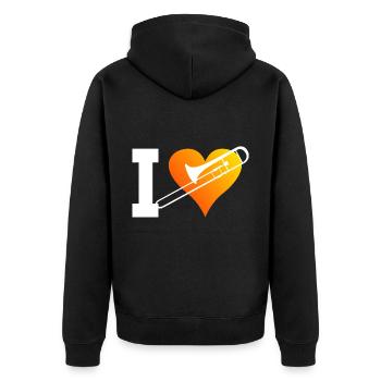Posaunistin Herren Tenorposaune Blaskapelle - Unisex Premium Bio Zip Hoodie - Schwarz - Hinten - Nico (187cm)