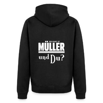 Mein Name ist Müller Nachname Geschenkidee - Unisex Premium Bio Zip Hoodie - Schwarz - Hinten - Nico (187cm)