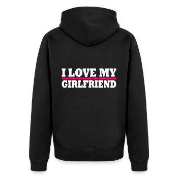 I love my girlfriend - Veste à capuche bio Premium Unisexe - noir - Dos - Nico (187cm)