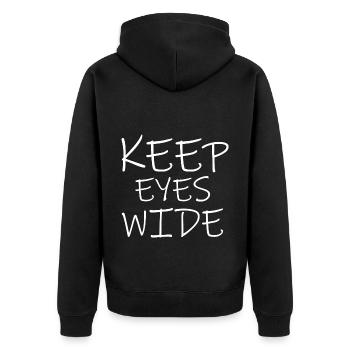 keep eyes wide - Unisex Premium Bio Zip Hoodie - Schwarz - Hinten - Nico (187cm)