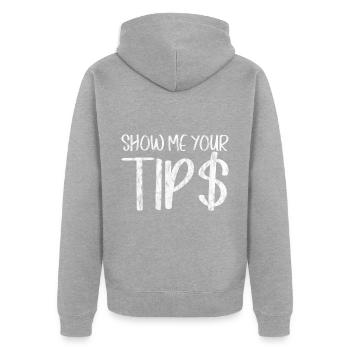 Show Me Your Tips 4 - Unisex Premium Bio Zip Hoodie - Grau meliert - Hinten - Nico (187cm)